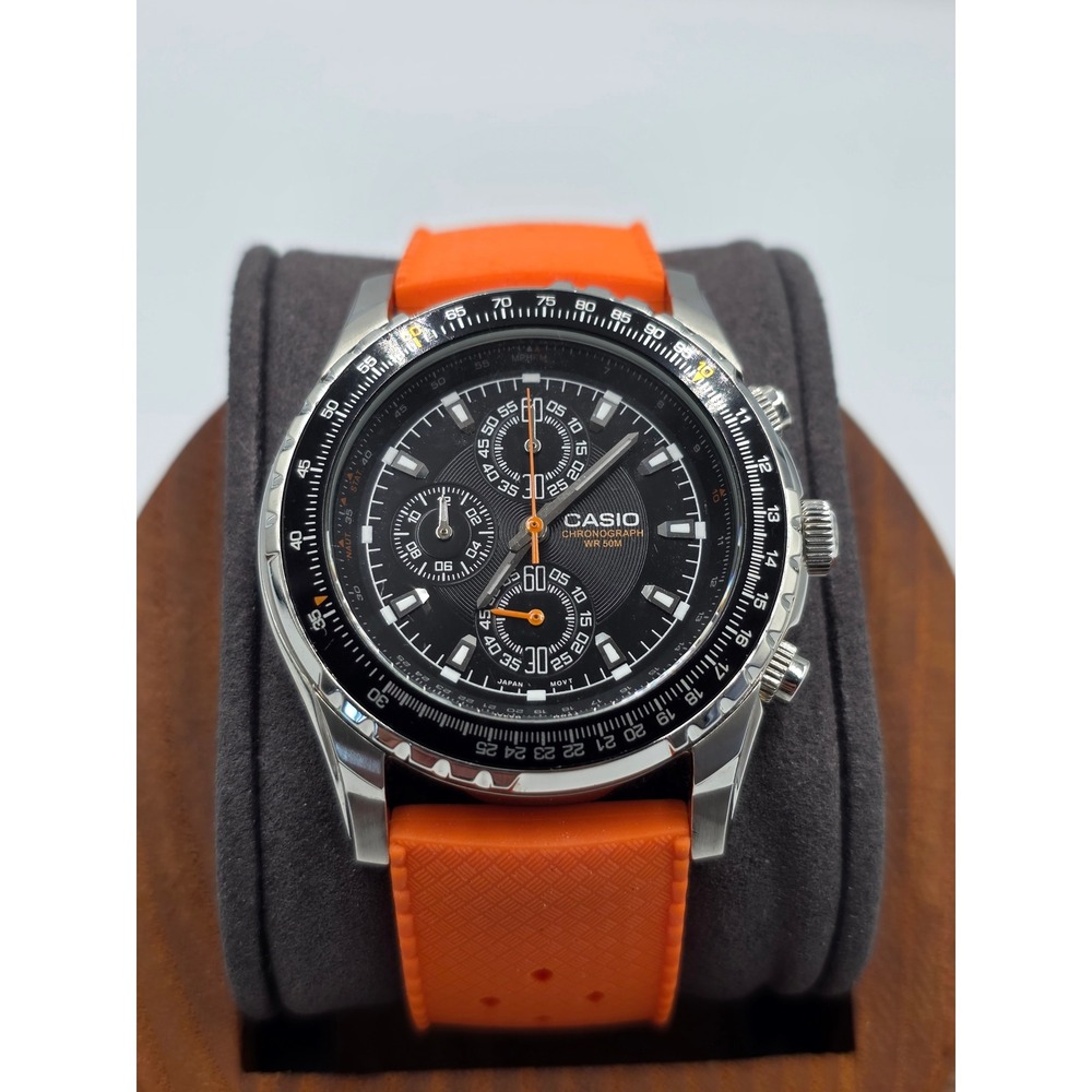 Casio MTP-4500 Chronograph 4755 Black Dial Orange Strap 50M Men's Watch